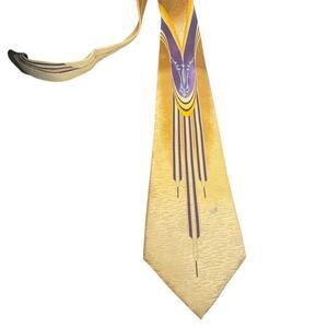 Carnaval De Venise Men's Silk Tie Hand Made in Italy Gold Purple Masquerade